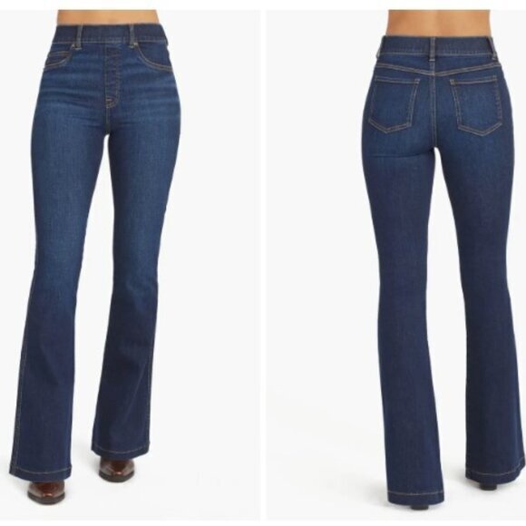 SPANX Pull-On Flare 32" Inseam Jeans LP Midnight Shade Blue - Picture 1 of 16
